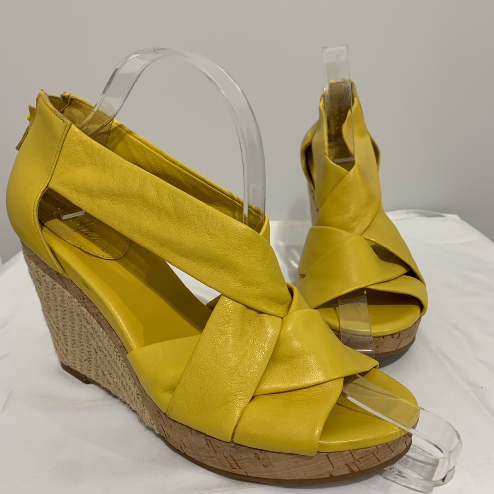 NWOB COLE HAAN Strappy Cork/Espadrille Wedge in Golden Yellow (Sz 6)!